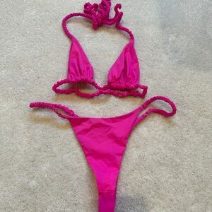 Frankie's Bikinis Hope Hot Pink Ruched Bikini Set | Extra small and Small